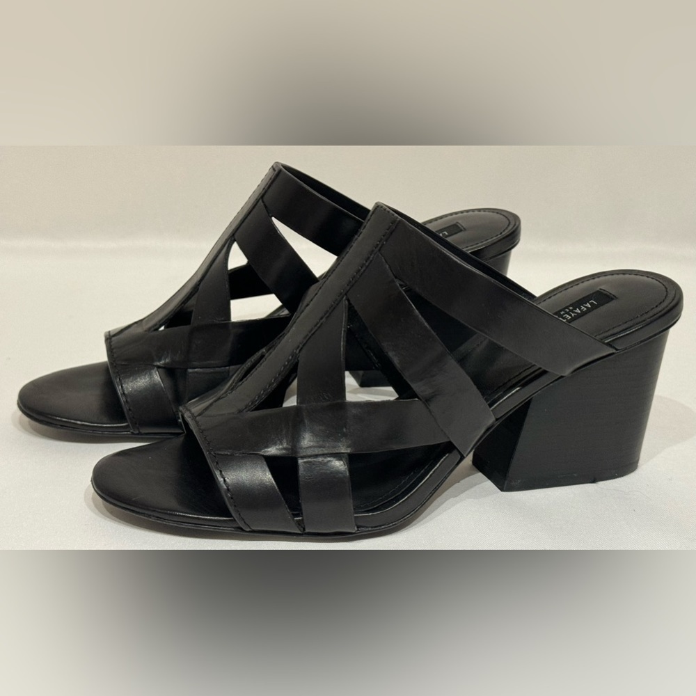 Lafayette 148 New York Women's Beverly Sandals Black Leather Size 7.5M